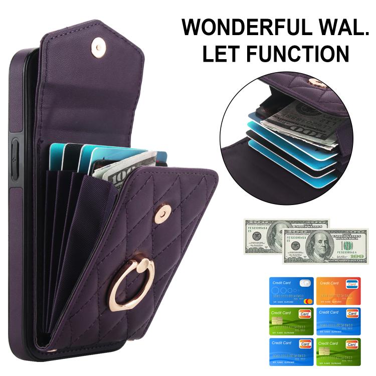 For iPhone 17e / 16e Rhombic Texture Card Bag Phone Case with Long Lanyard
