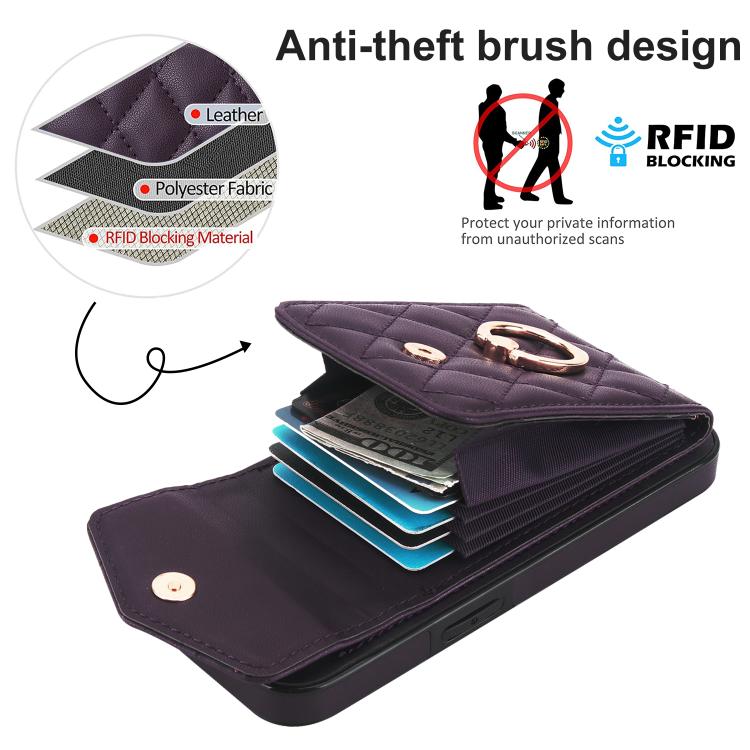 For iPhone 17e / 16e Rhombic Texture Card Bag Phone Case with Long Lanyard