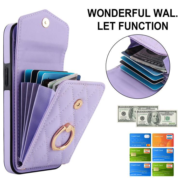 For iPhone 17e / 16e Rhombic Texture Card Bag Phone Case with Long Lanyard