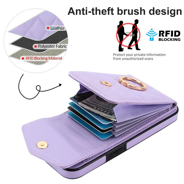For iPhone 17e / 16e Rhombic Texture Card Bag Phone Case with Long Lanyard