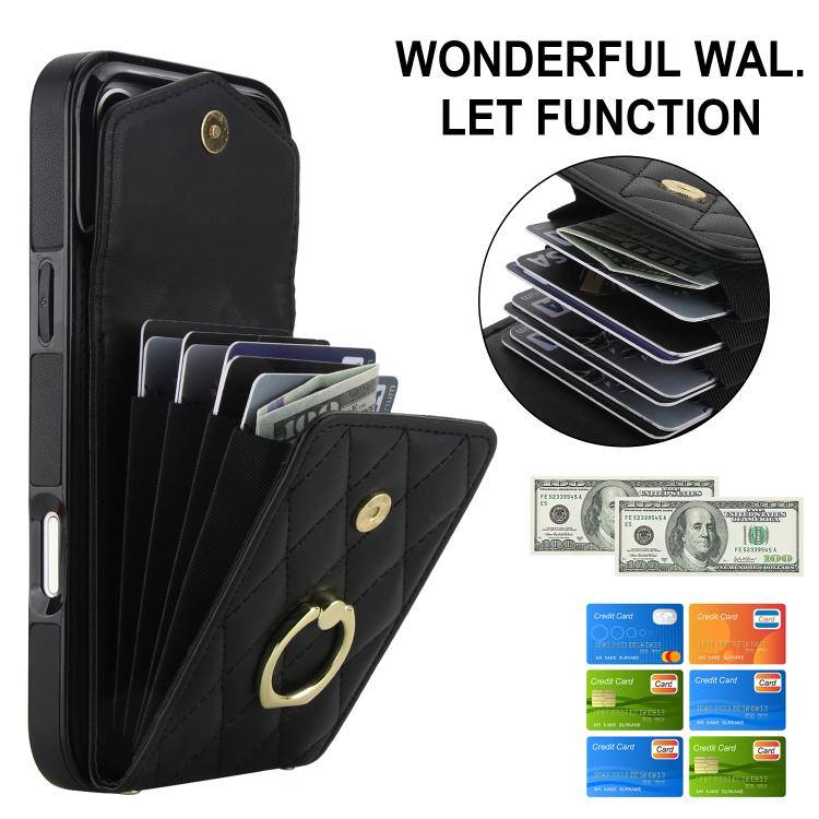 For iPhone 17 Pro Max Rhombic Texture Card Bag Phone Case with Long Lanyard