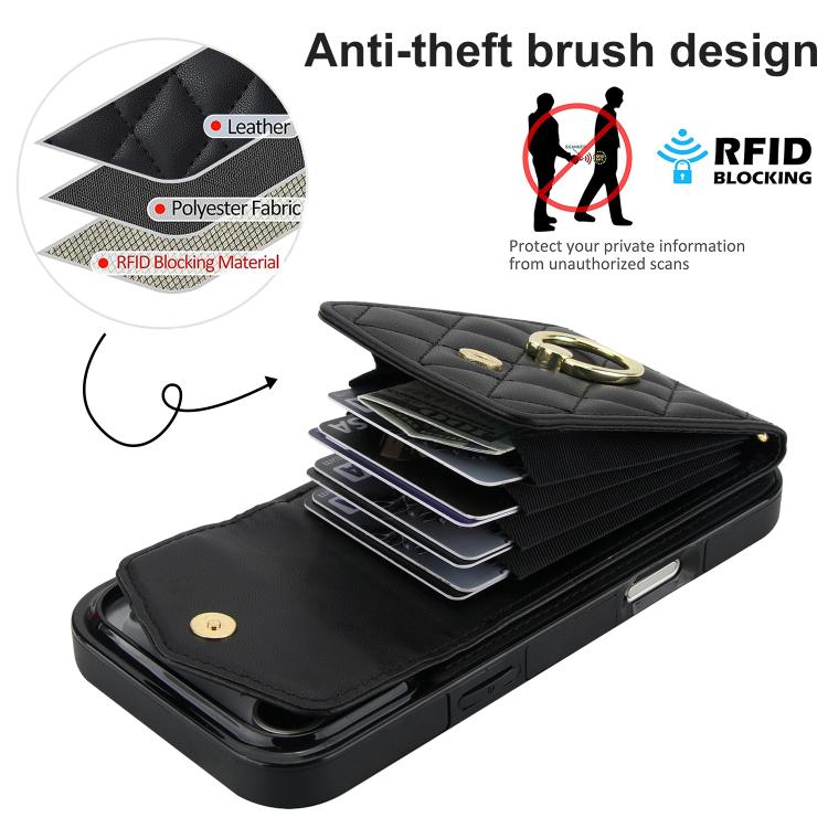 For iPhone 17 Pro Max Rhombic Texture Card Bag Phone Case with Long Lanyard