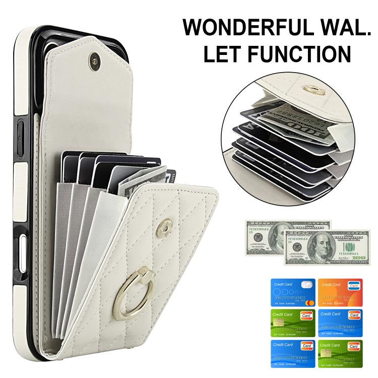 For iPhone 17 Pro Max Rhombic Texture Card Bag Phone Case with Long Lanyard