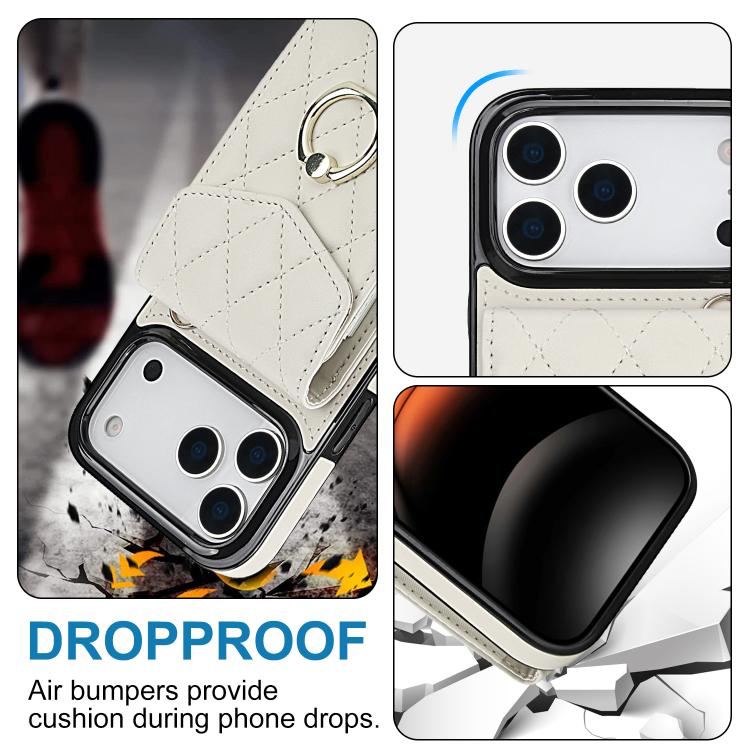 For iPhone 17 Pro Max Rhombic Texture Card Bag Phone Case with Long Lanyard