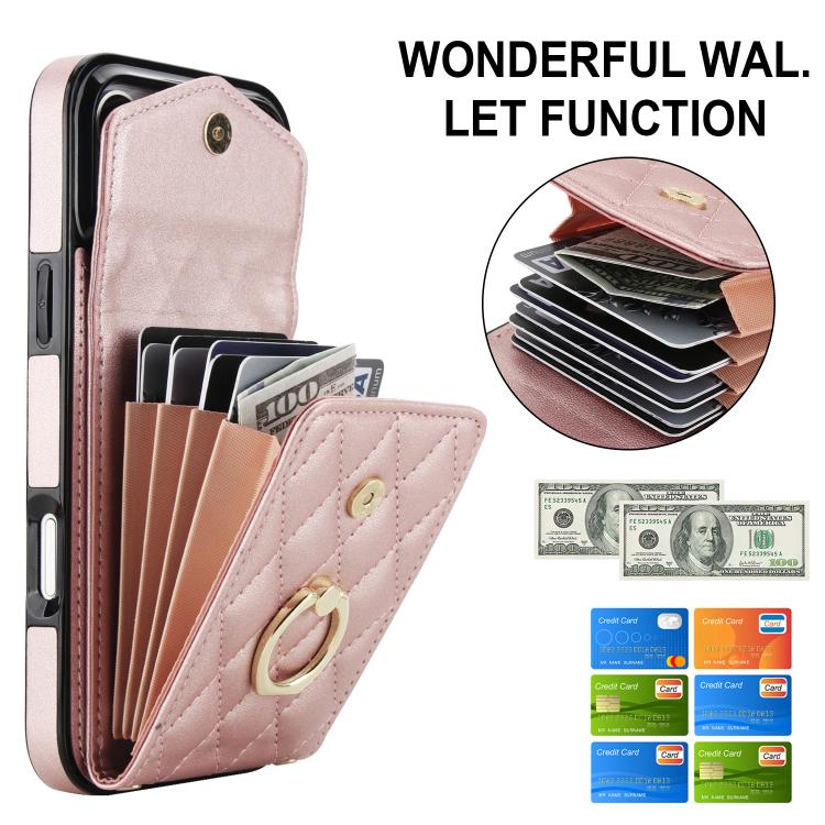 For iPhone 17 Pro Max Rhombic Texture Card Bag Phone Case with Long Lanyard