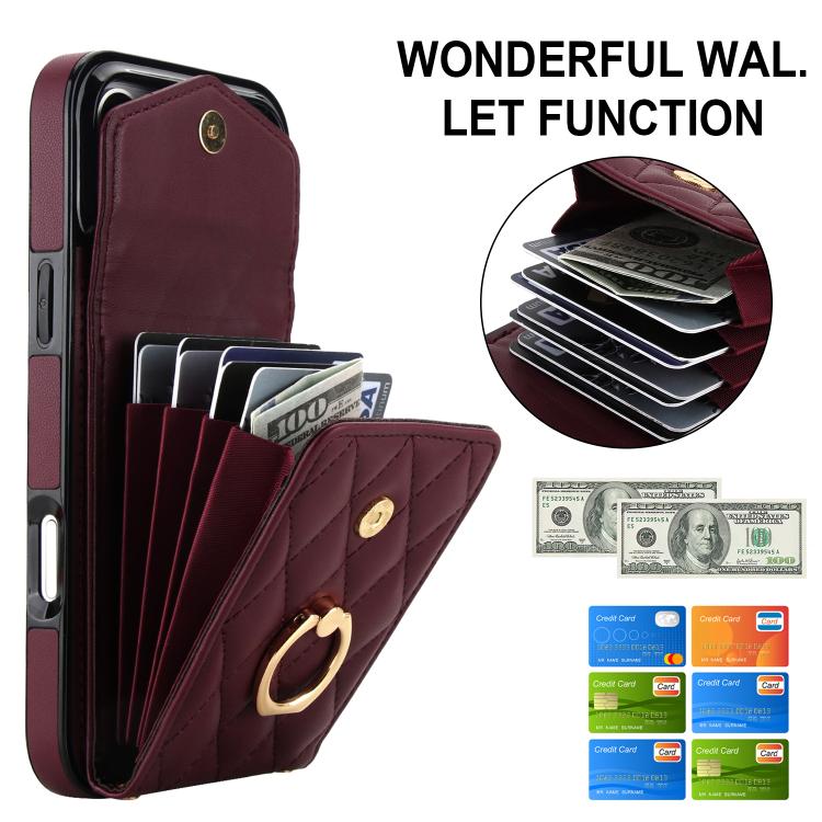 For iPhone 17 Pro Max Rhombic Texture Card Bag Phone Case with Long Lanyard
