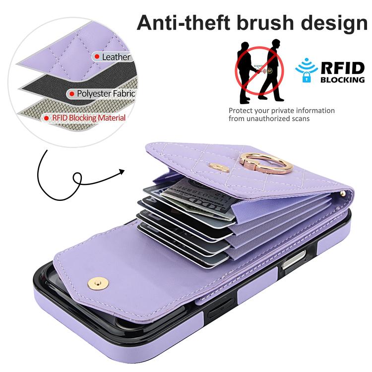 For iPhone 17 Pro Max Rhombic Texture Card Bag Phone Case with Long Lanyard