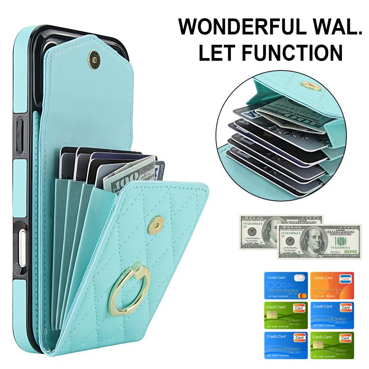For iPhone 17 Pro Rhombic Texture Card Bag Phone Case with Long Lanyard