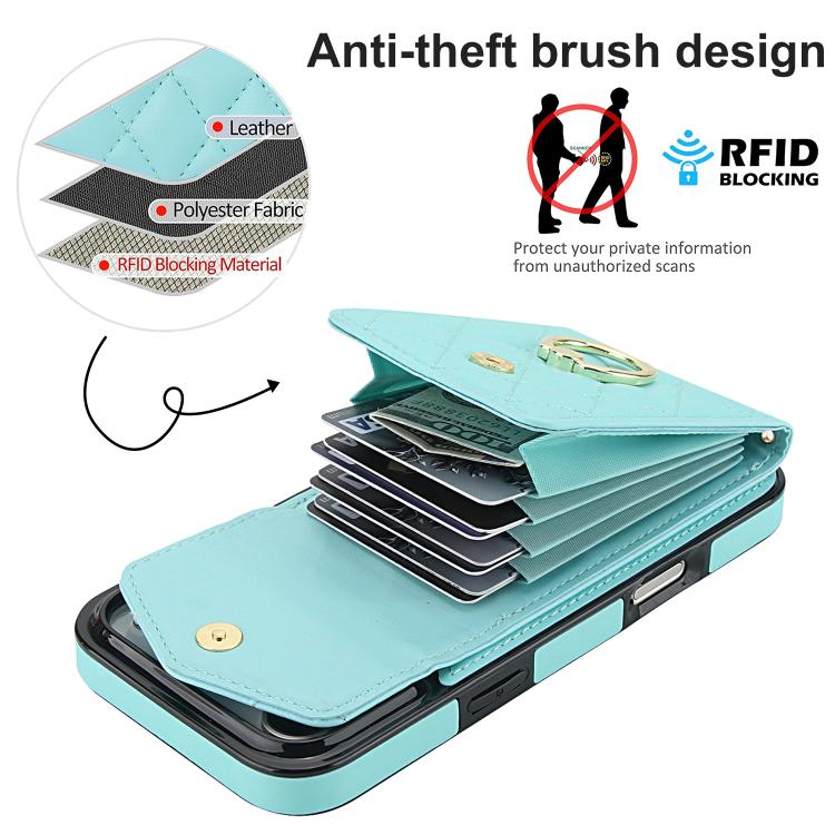 For iPhone 17 Pro Rhombic Texture Card Bag Phone Case with Long Lanyard