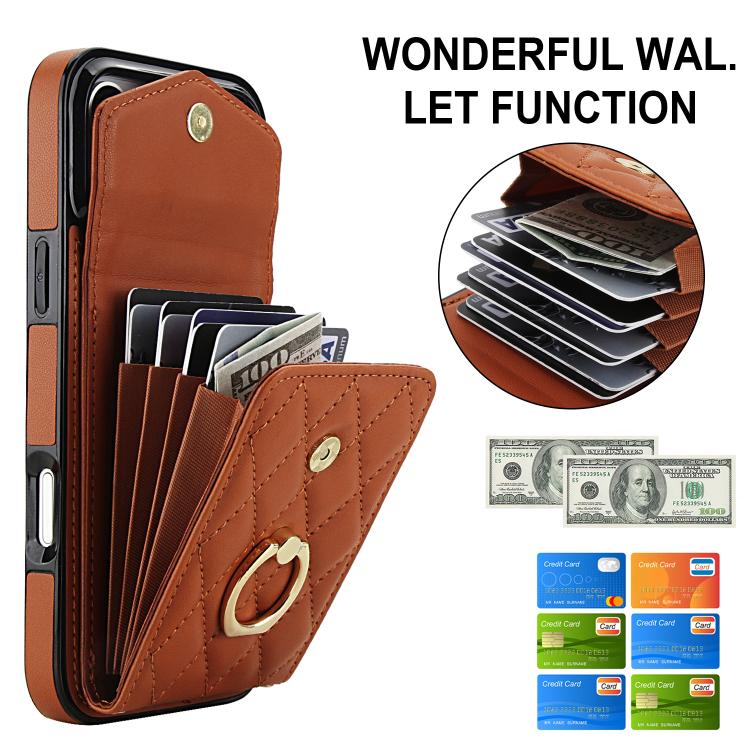 For iPhone 17 Pro Rhombic Texture Card Bag Phone Case with Long Lanyard