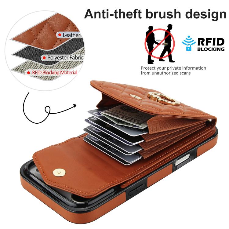 For iPhone 17 Pro Rhombic Texture Card Bag Phone Case with Long Lanyard