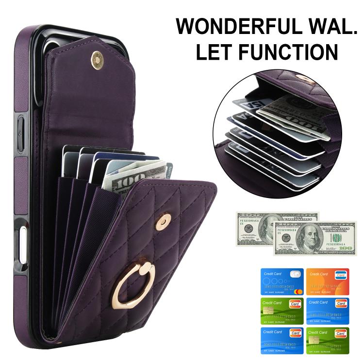 For iPhone 17 Pro Rhombic Texture Card Bag Phone Case with Long Lanyard