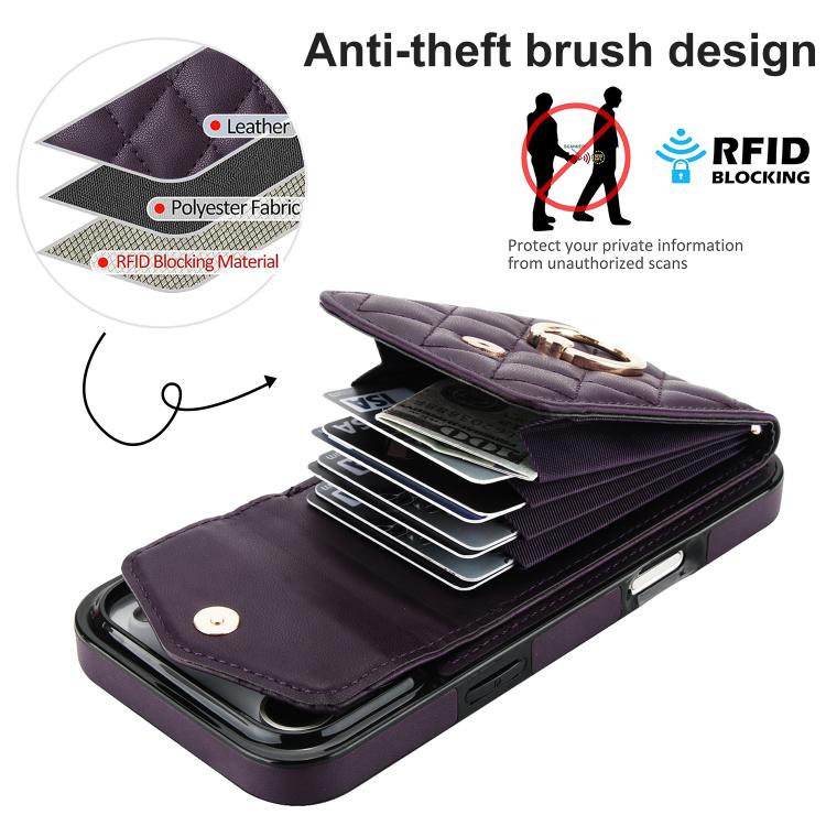 For iPhone 17 Pro Rhombic Texture Card Bag Phone Case with Long Lanyard