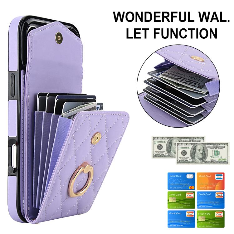 For iPhone 17 Pro Rhombic Texture Card Bag Phone Case with Long Lanyard
