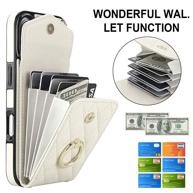 For iPhone 17 Rhombic Texture Card Bag Phone Case with Long Lanyard
