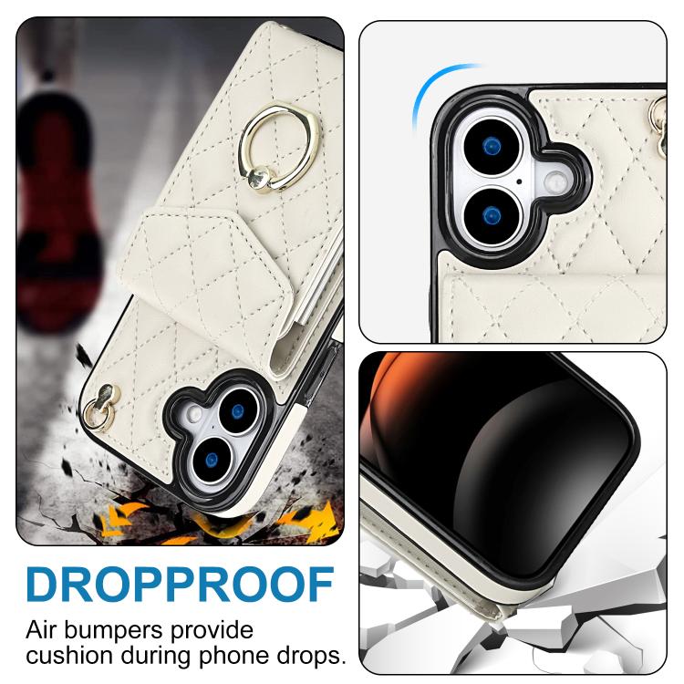 For iPhone 17 Rhombic Texture Card Bag Phone Case with Long Lanyard