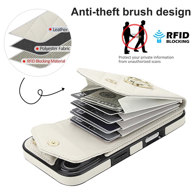 For iPhone 17 Rhombic Texture Card Bag Phone Case with Long Lanyard