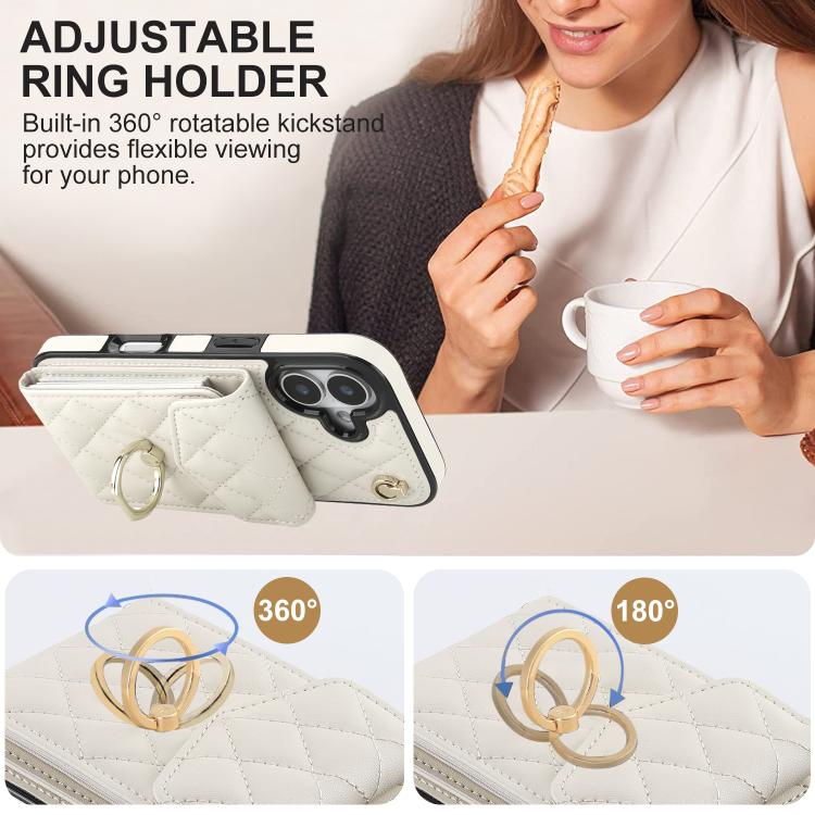 For iPhone 17 Rhombic Texture Card Bag Phone Case with Long Lanyard