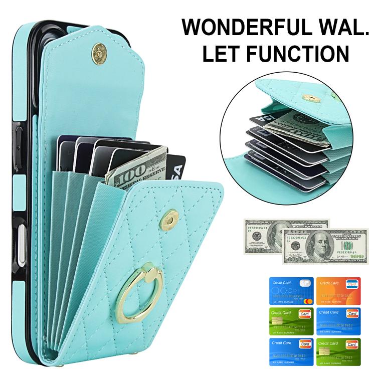 For iPhone 17 Rhombic Texture Card Bag Phone Case with Long Lanyard