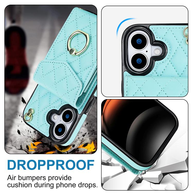 For iPhone 17 Rhombic Texture Card Bag Phone Case with Long Lanyard