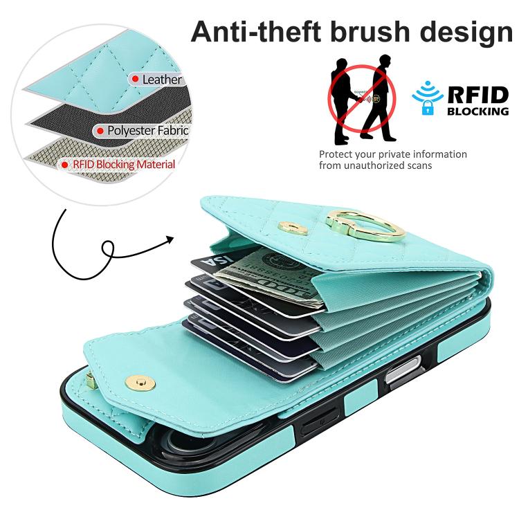 For iPhone 17 Rhombic Texture Card Bag Phone Case with Long Lanyard