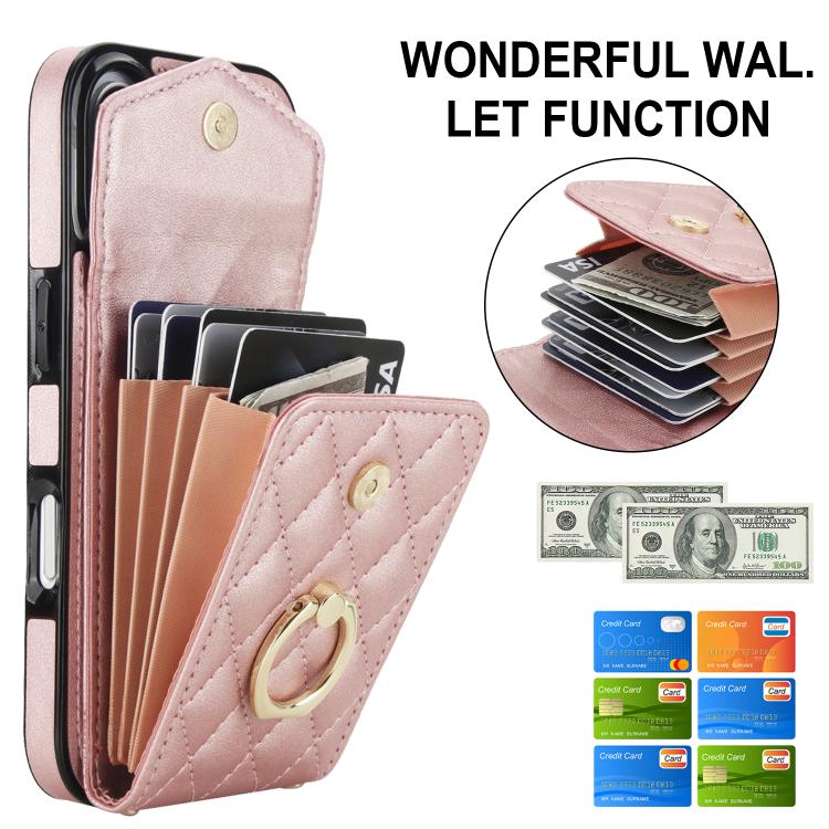 For iPhone 17 Rhombic Texture Card Bag Phone Case with Long Lanyard