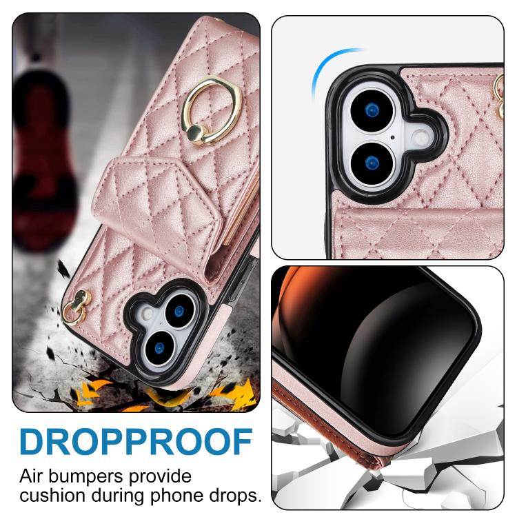 For iPhone 17 Rhombic Texture Card Bag Phone Case with Long Lanyard
