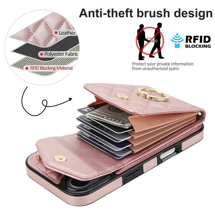 For iPhone 17 Rhombic Texture Card Bag Phone Case with Long Lanyard