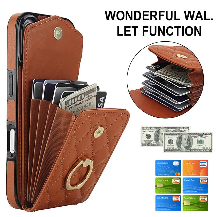 For iPhone 17 Rhombic Texture Card Bag Phone Case with Long Lanyard