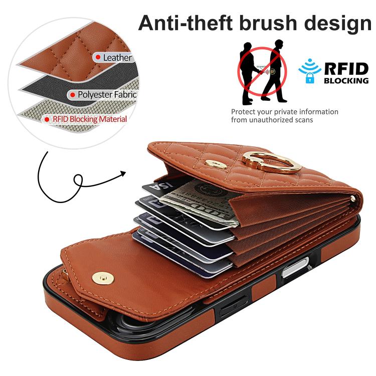 For iPhone 17 Rhombic Texture Card Bag Phone Case with Long Lanyard