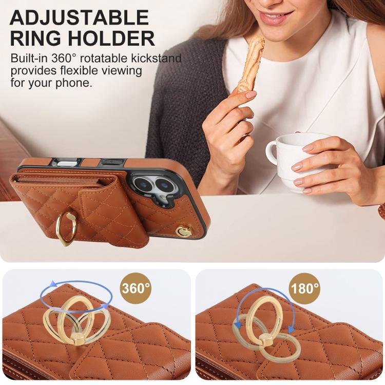 For iPhone 17 Rhombic Texture Card Bag Phone Case with Long Lanyard