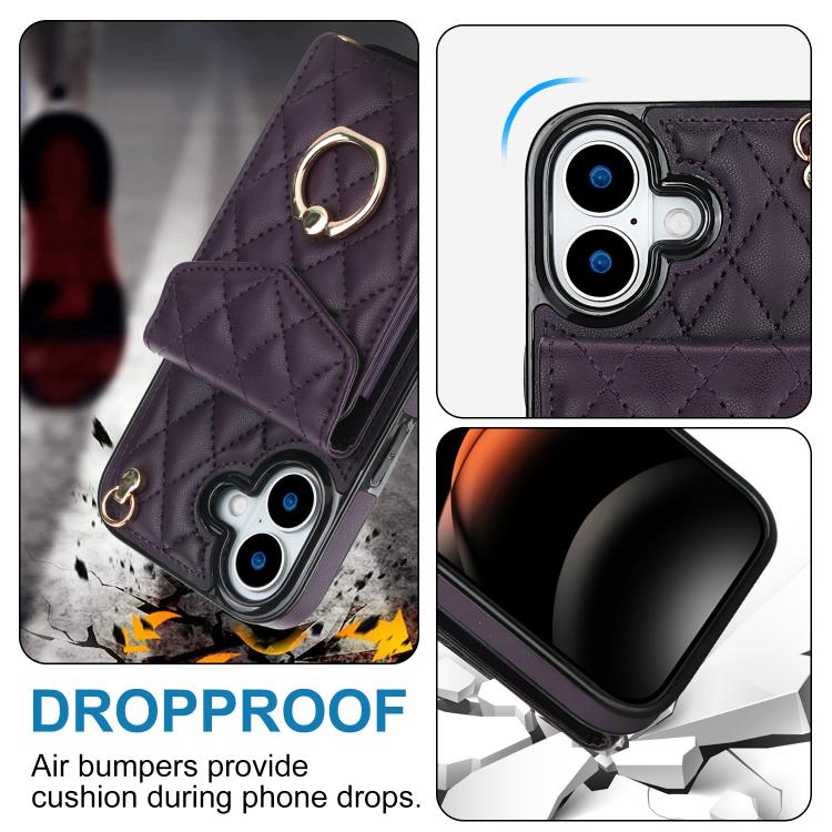 For iPhone 17 Rhombic Texture Card Bag Phone Case with Long Lanyard