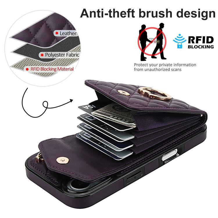For iPhone 17 Rhombic Texture Card Bag Phone Case with Long Lanyard