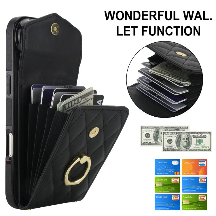 For iPhone Air Rhombic Texture Card Bag Phone Case with Long Lanyard
