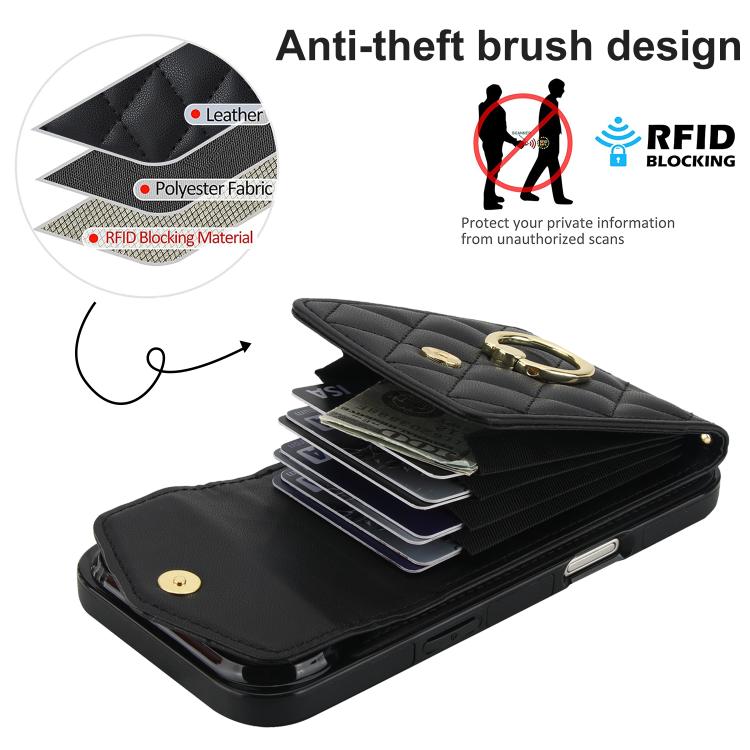 For iPhone Air Rhombic Texture Card Bag Phone Case with Long Lanyard
