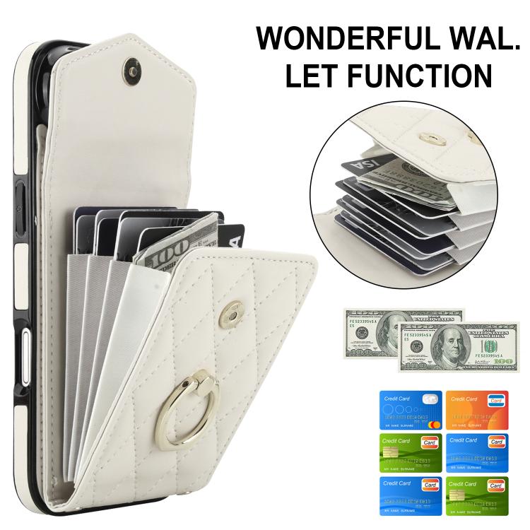 For iPhone Air Rhombic Texture Card Bag Phone Case with Long Lanyard