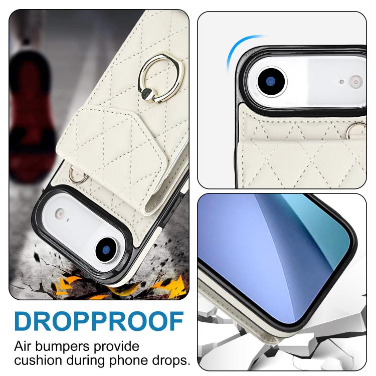 For iPhone Air Rhombic Texture Card Bag Phone Case with Long Lanyard