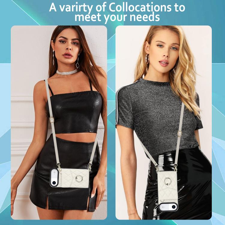 For iPhone Air Rhombic Texture Card Bag Phone Case with Long Lanyard