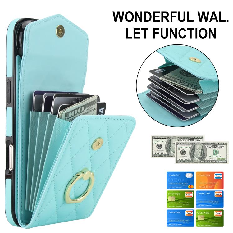 For iPhone Air Rhombic Texture Card Bag Phone Case with Long Lanyard