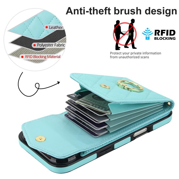 For iPhone Air Rhombic Texture Card Bag Phone Case with Long Lanyard