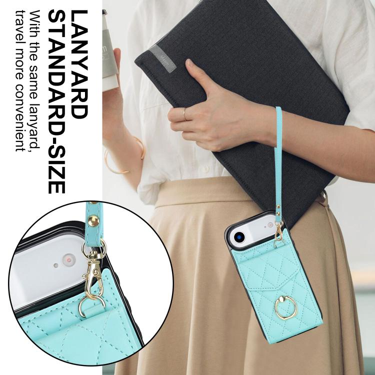 For iPhone Air Rhombic Texture Card Bag Phone Case with Long Lanyard