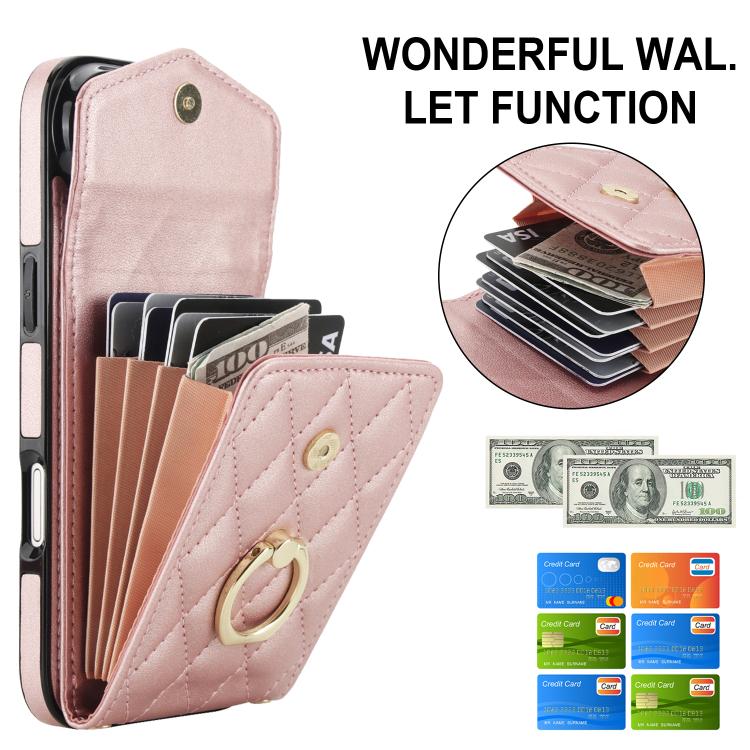 For iPhone Air Rhombic Texture Card Bag Phone Case with Long Lanyard