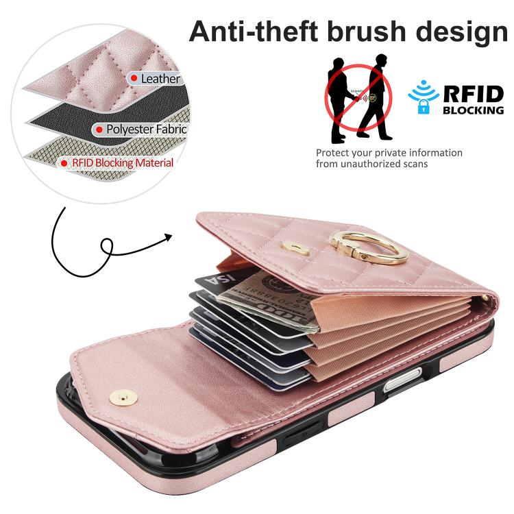 For iPhone Air Rhombic Texture Card Bag Phone Case with Long Lanyard