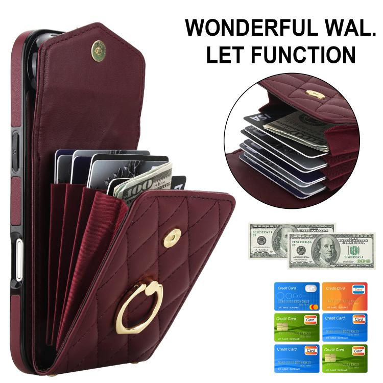 For iPhone Air Rhombic Texture Card Bag Phone Case with Long Lanyard