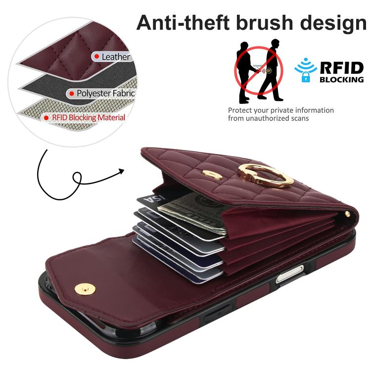 For iPhone Air Rhombic Texture Card Bag Phone Case with Long Lanyard