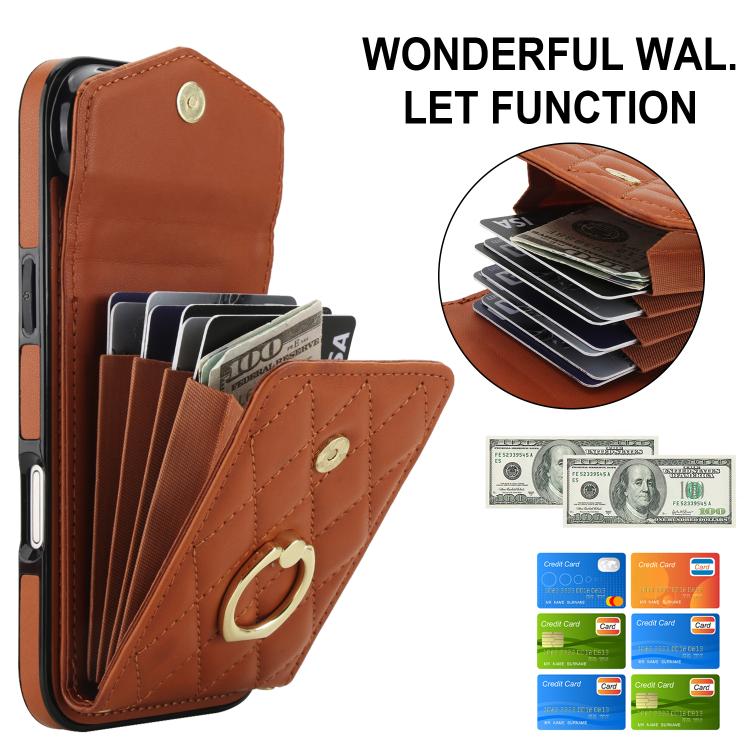 For iPhone Air Rhombic Texture Card Bag Phone Case with Long Lanyard