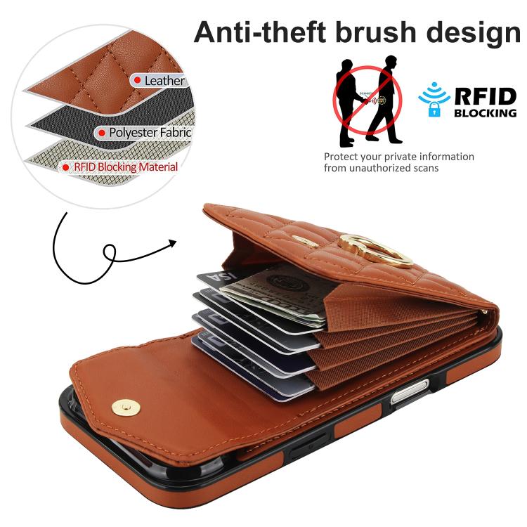 For iPhone Air Rhombic Texture Card Bag Phone Case with Long Lanyard