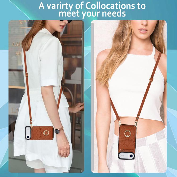 For iPhone Air Rhombic Texture Card Bag Phone Case with Long Lanyard