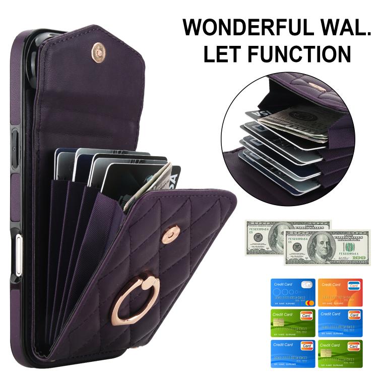 For iPhone Air Rhombic Texture Card Bag Phone Case with Long Lanyard
