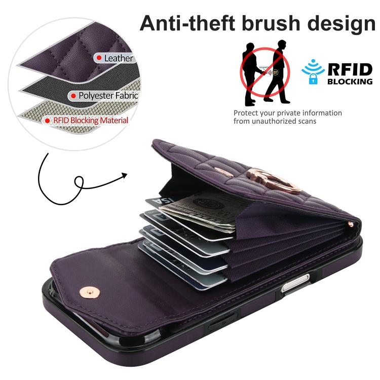 For iPhone Air Rhombic Texture Card Bag Phone Case with Long Lanyard